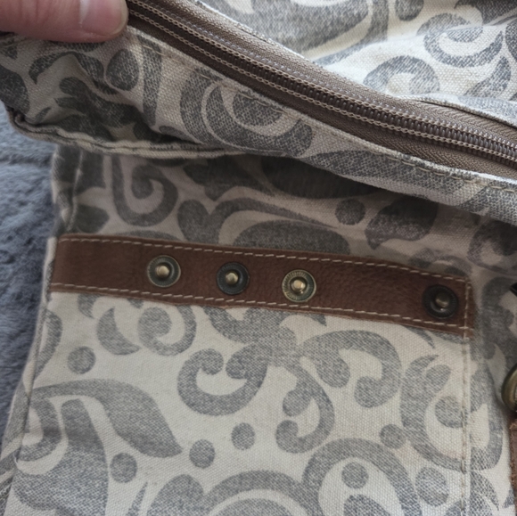 Myra Bag Cream and Gray Swirl Backpack Leather Cotton Western Boho Hippie Travel - Picture 4 of 12
